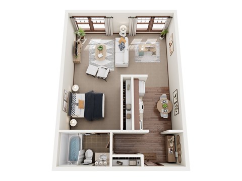 Floor plan for studio, 1 bath, 400 sqft